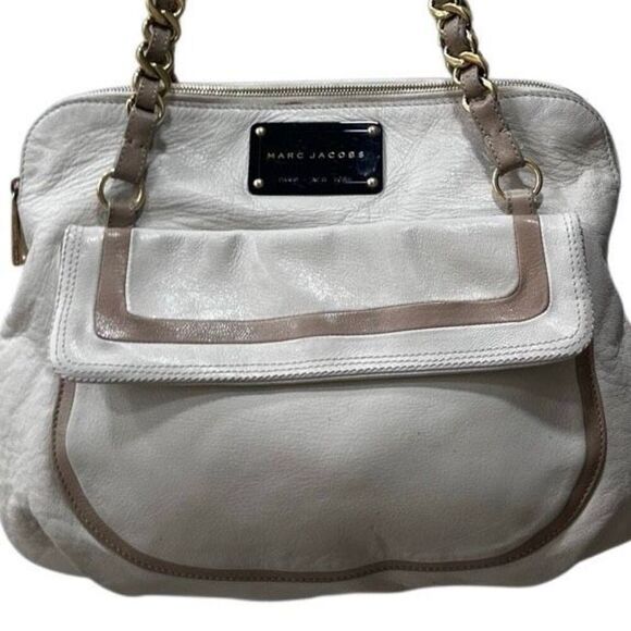Marc Jacobs Olga Seventies Satchel Bag Women's Ivory Tan Leather Chain Strap - Picture 3 of 14
